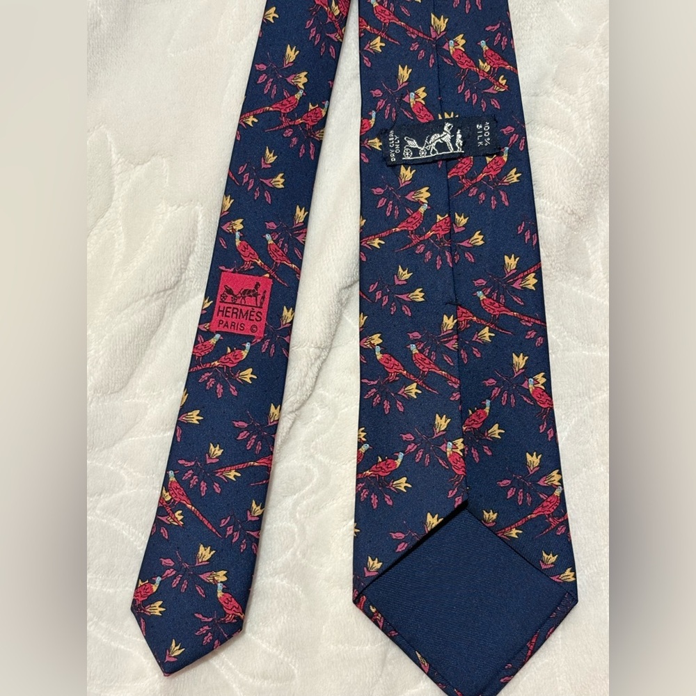 Hermès Navy Floral Silk Tie